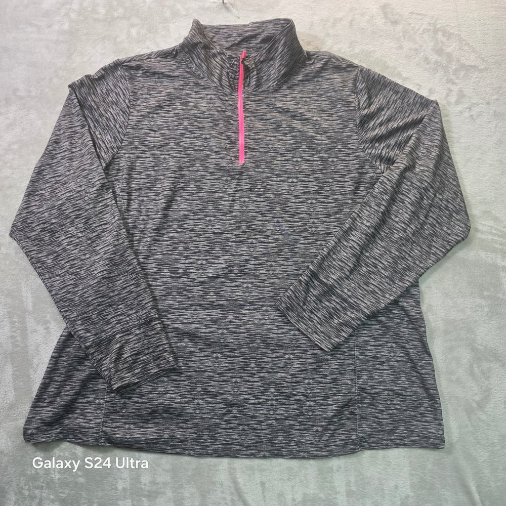 Zone Pro Mens 3X Gray Space Dye Quarter Zip Pullover Active Top Pink Accent
